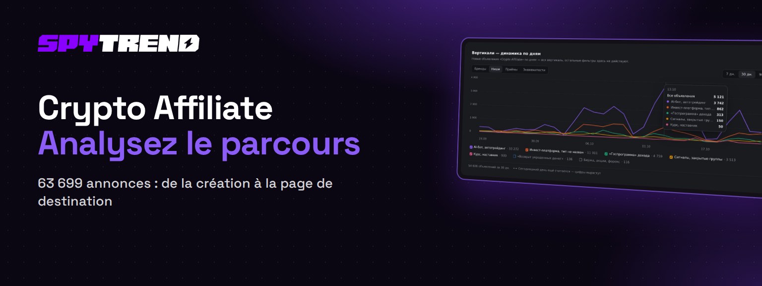 Crypto Affiliate : analyser les publicités crypto Meta avec Spytrend