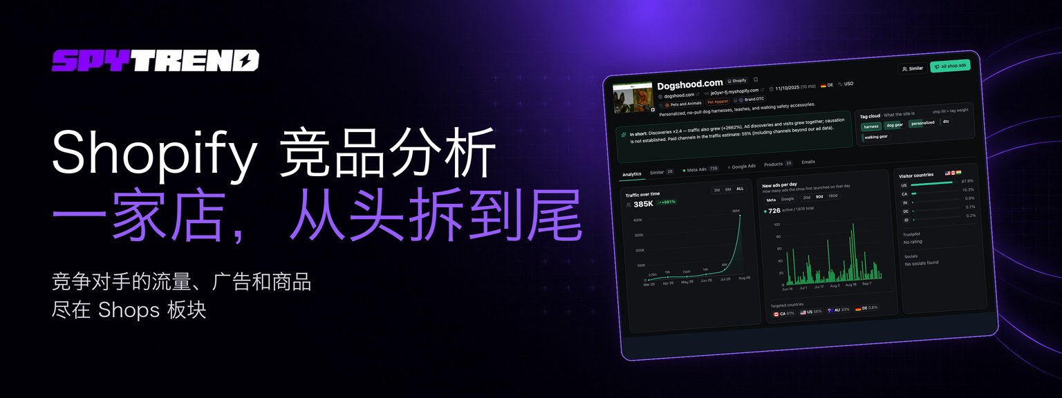 Shopify 店铺竞品调研：如何找到正在放量的店铺和热销商品（dogshood.com 案例）