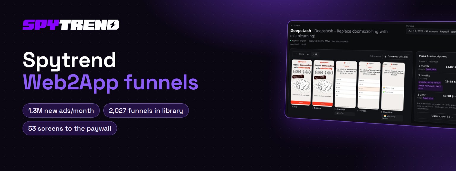 Spy tool for Web2App funnels: Spytrend