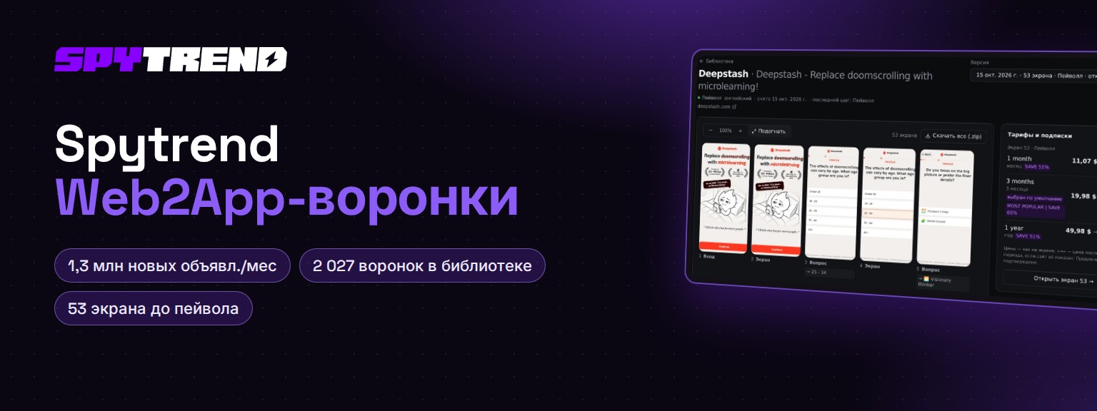BetterMe и Deepstash: воронки и реклама в Spytrend