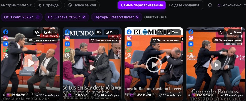 Креативы Rezerva Invest за сентябрь по числу перезаливов