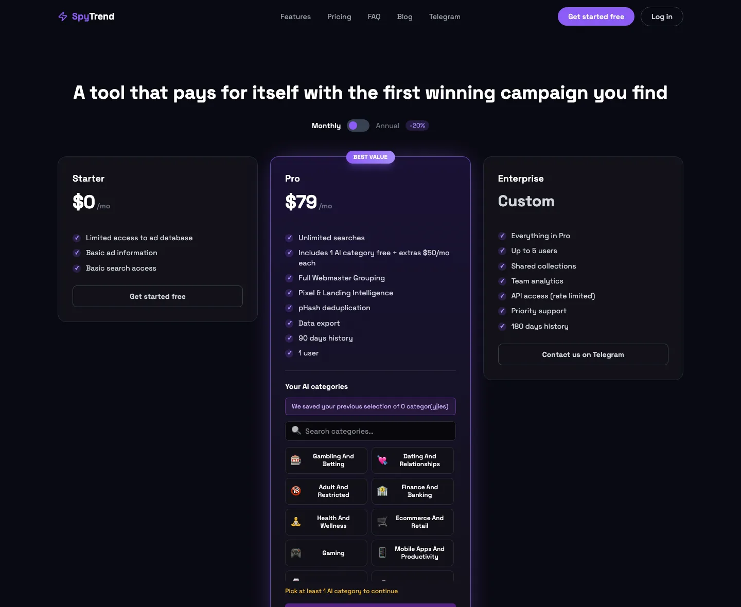 Spytrend pricing plans